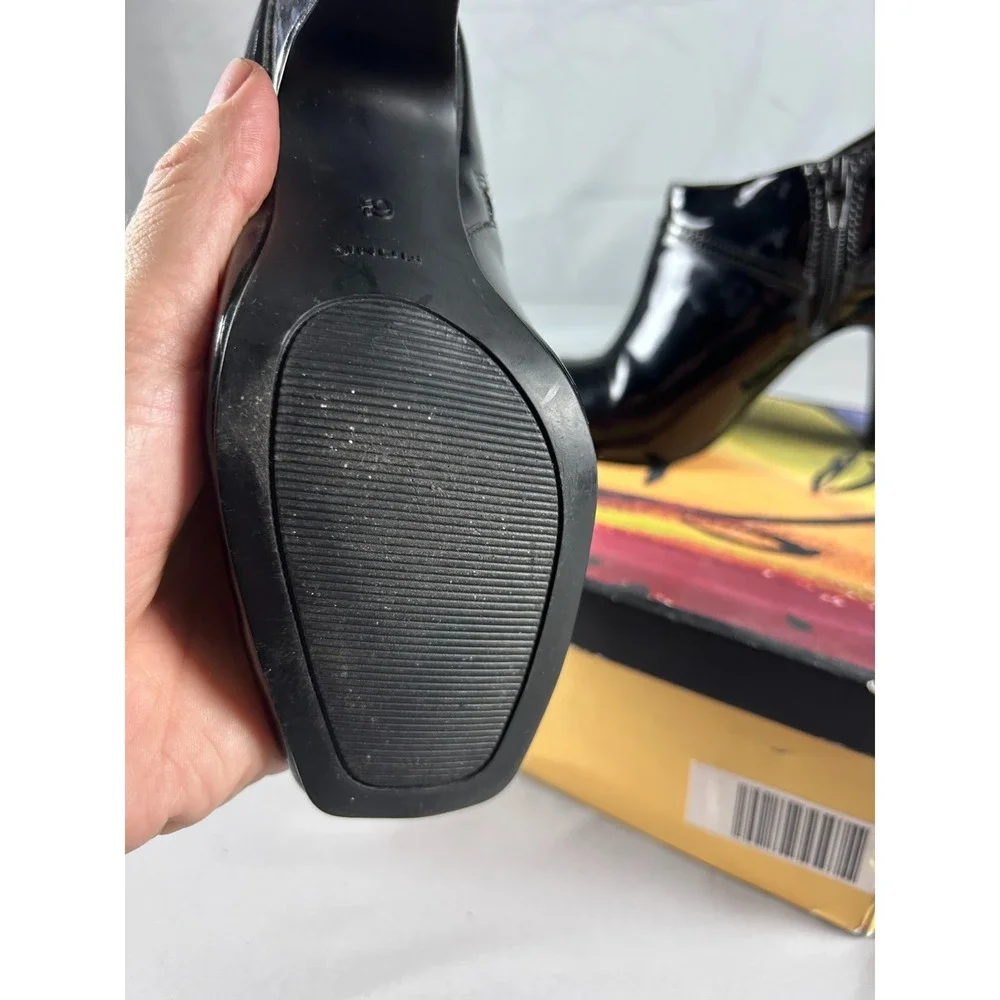 Fioni‎ Womens Ankle Boots Size 6.5 Black Patent Heeled Booties Chic Minimalist